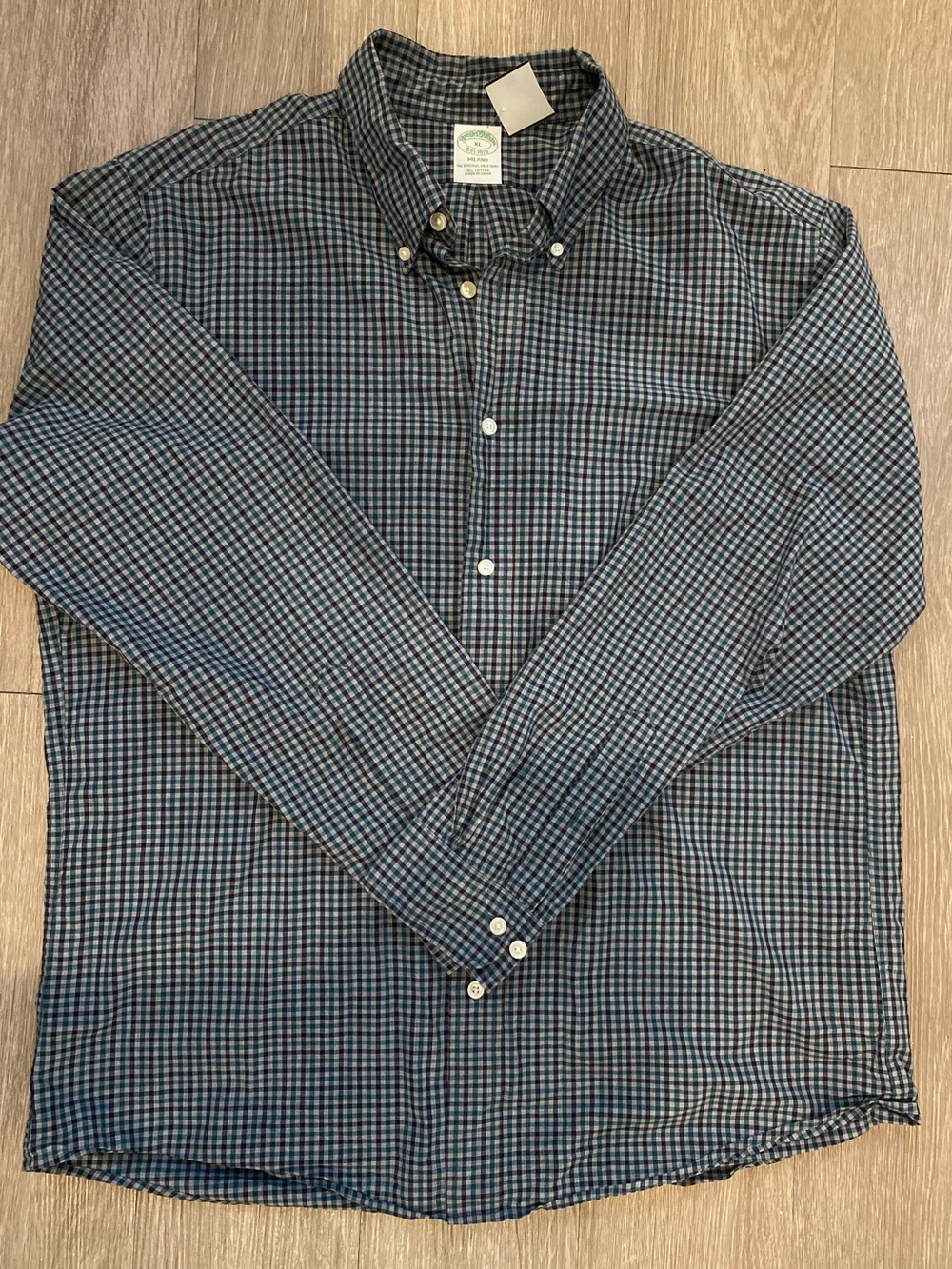 Brooks Brothers Milano Button Down Men XL Gray Navy Green Gingham 100% Cotton